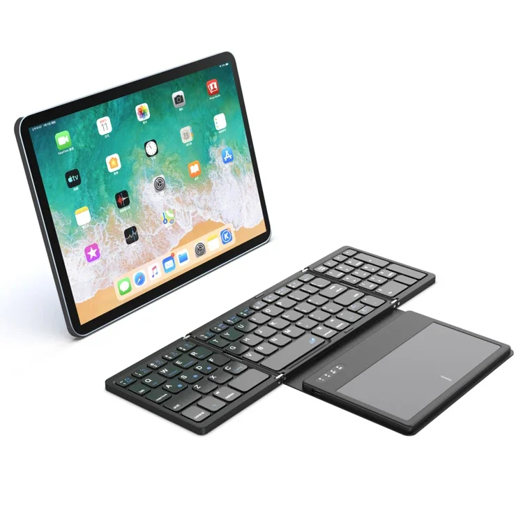 Foldable Slim Portable Mini bluetooth Mini Bt Wireless Keyboard with Touchpad+digital Keypad Four-fold Design