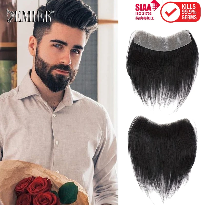 Straight Men Toupee V-Shape Frontal Hairline For Men Invisible Knot Human Hair Ultra Thin Skin PU Men's Capillary Prosthesis