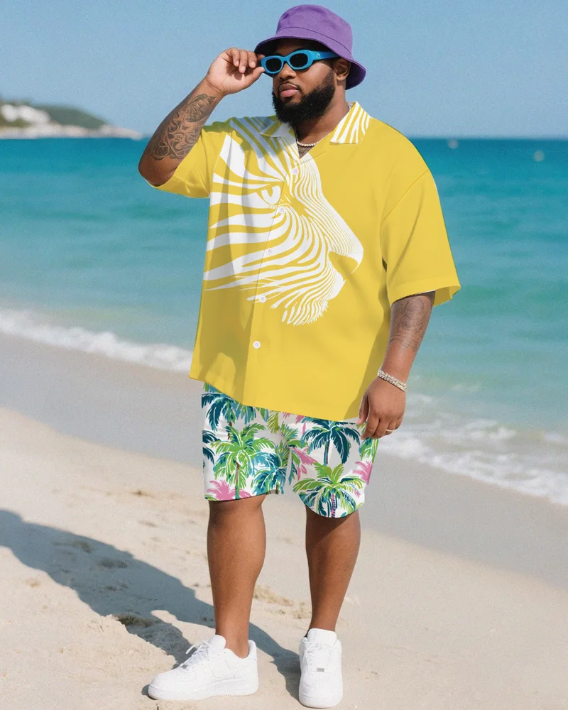 

S-9XL Men's Large Size Vacation Shirt Short Sleeve Shorts Two-piece Set