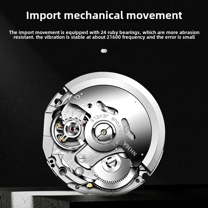 MIGE brand Mechanical Automatic men‘stainless steel case business watch Luminous waterproof date and week luxury fashion watch