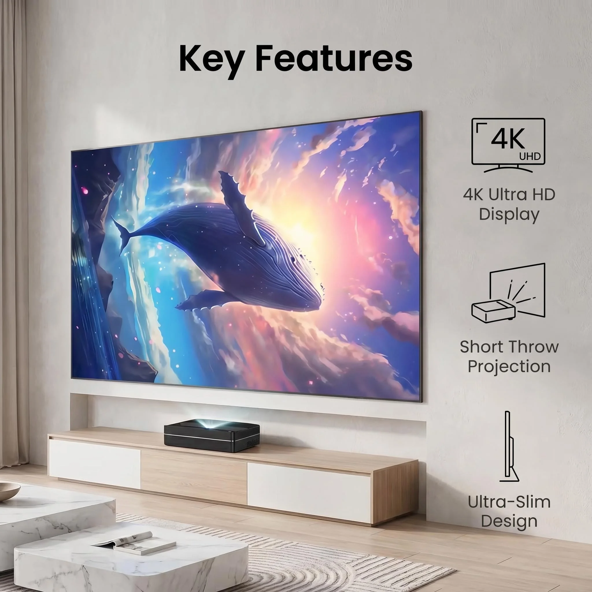 8K PET Fresnel ALR Ultra Short Throw Projection Screen With Foldable Aluminum Frame 16:9 150inches 135inches 130inches