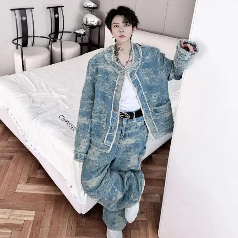 LUZHEN 2025 Spring Long Sleeve Jacket Sets Burr Design Fashion Personalized Street Baggy Straight Pants Casual Two Piece LZ4933