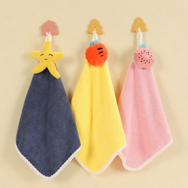 Cute Dinosaur Hanging Hand Towel 100% Cotton Fruits Rag Bedroom Kitchen Bath Small Soft Hand Towels for Children Kitchen Kid