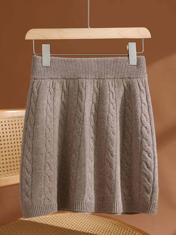 

TLOML Chic Women's 100% Merino Wool Mini Skirt Preppy Style Cashmere Knitted Skirt Autumn Winter Soft Warm Luxury Cashmere Skirt