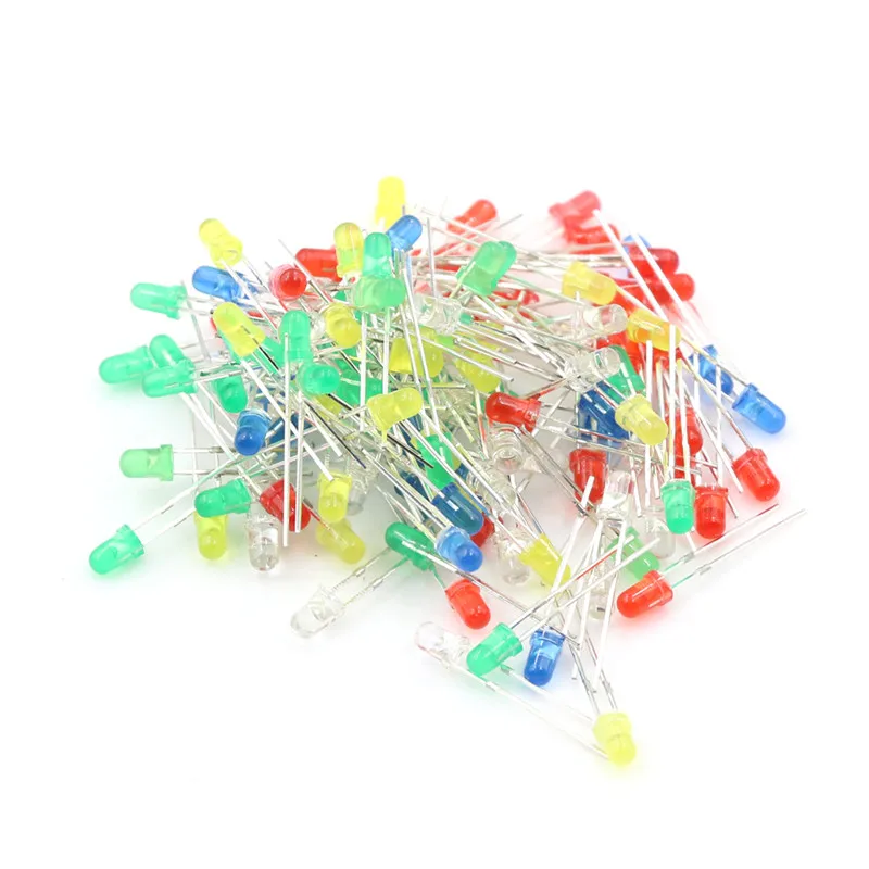 100Pcs/Set 3mm LED Light Emitting Diodes Red Green White Blue Yellow 20mA 2Pin