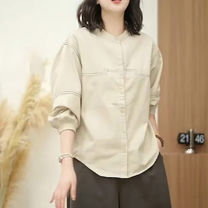 

Новые женские весенне-осенние свободные ленивые повседневные универсальные топы с длинными рукавами из чистого хлопка с открытой строчкой