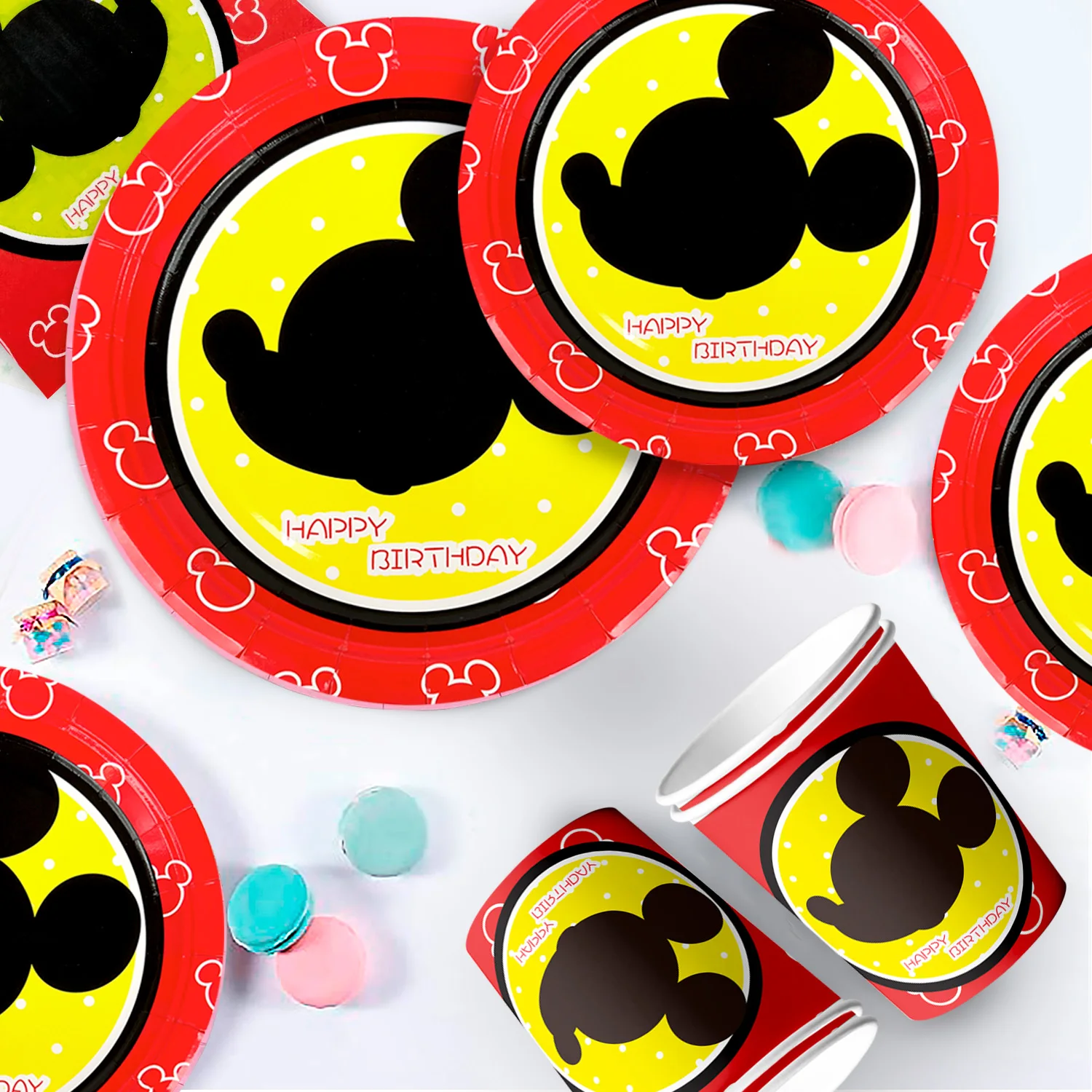 لوازم حفلات أعياد الميلاد ميكي ماوس-128 قطعة زينة وأدوات مائدة ميكي ماوس - أطباق ميكي، بالونات لافتة... #2