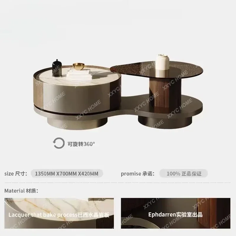

Coffee Table TV Cabinet Combination Living Room Light Luxury Modern Simple round Stone Plate Coffee Table
