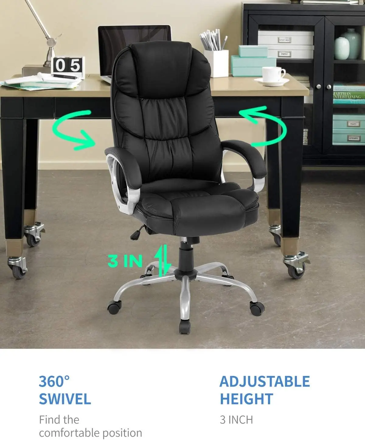 Office Chair Computer High Back Adjustable Ergonomic Desk Chair Executive PU Leather Swivel Task Chair