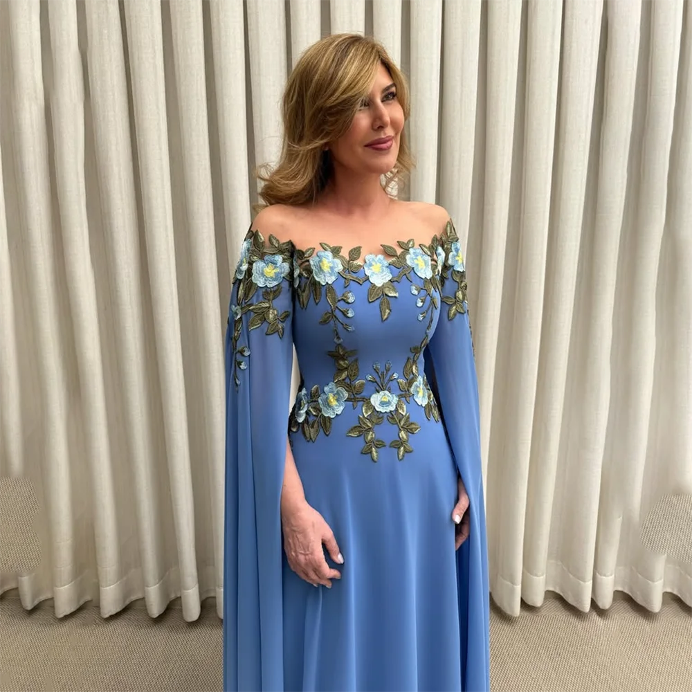 Blue Elegant Green Chiffon Mother of The Bride Dresses Appliqued Off The Shoulder A Line Formal Evening Prom Gowns Customized