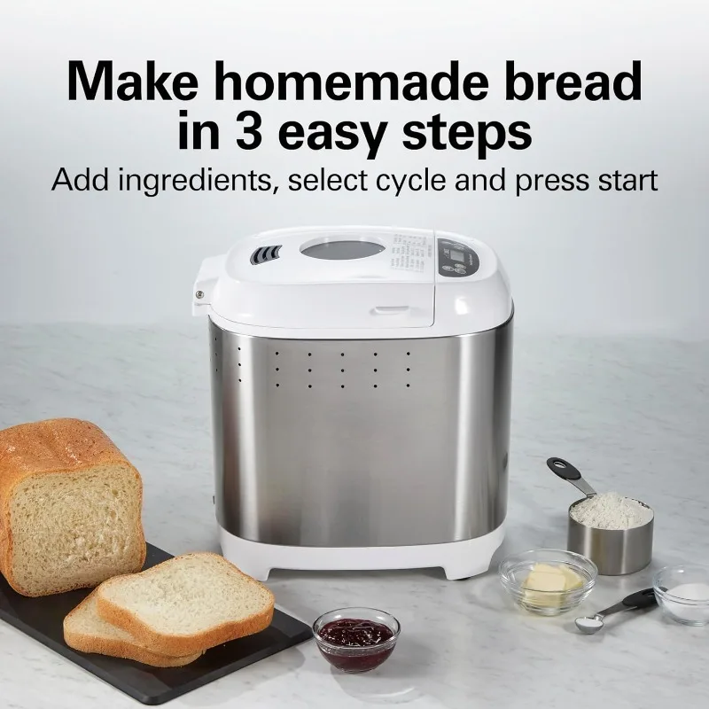 Hamilton Beach Digital Electric Bread Maker Machine Artisan and Gluten-Free,2 lbs Capacity,14 Settings,White and Stainless Steel