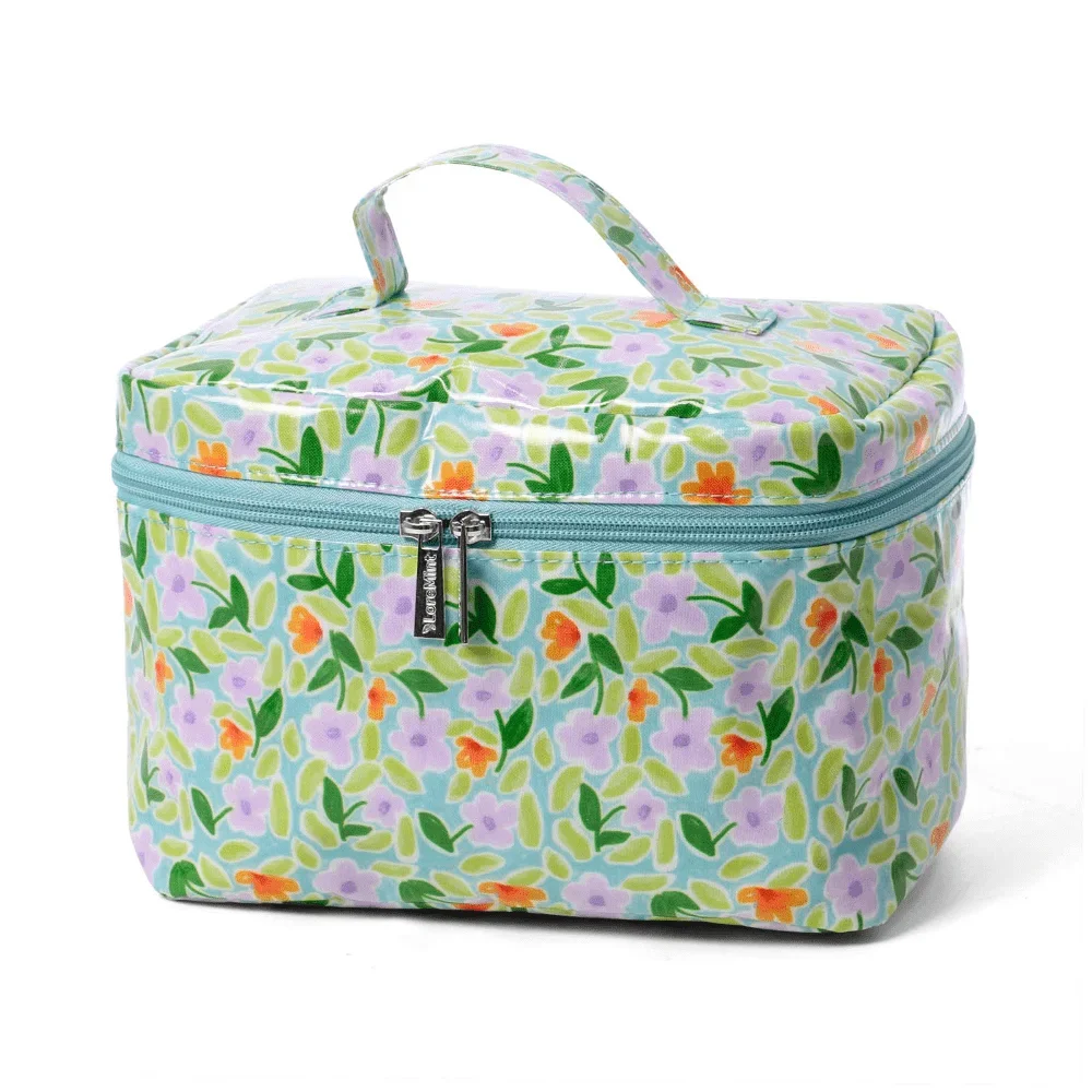 4Pcs Green Floral Print Travel Makeup & Toiletry Bag Set Waterproof PVC Cosmetic Storage Pouch Portable Wash Organizer for Women Vacation