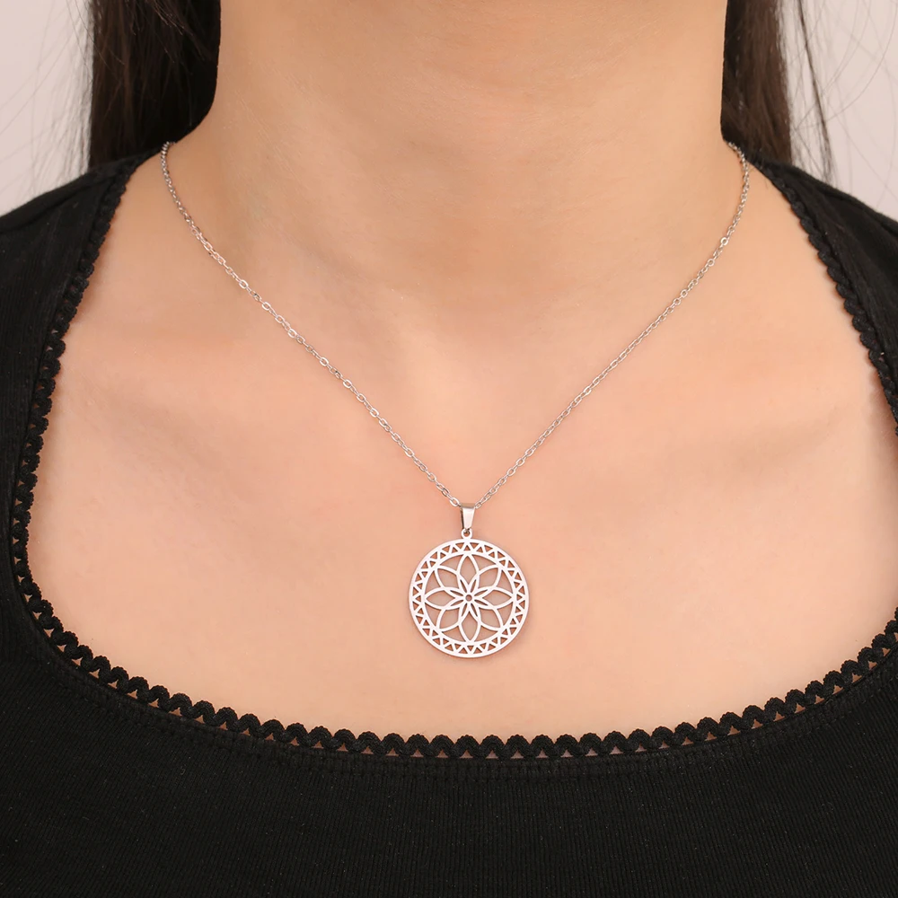 Dawapara Sacred Geometry Merkaba Necklace Star Tetrahedron Hexagon Seed of Life Pendant Stainless Steel Spiritual Jewelry