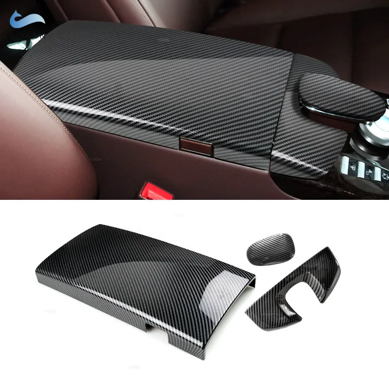 For Mercedes Benz S Class W221 2008-2012 3pcs ABS Carbon Fiber Texture Center Console Armrest Box Phone Cover Dial Pad Housing