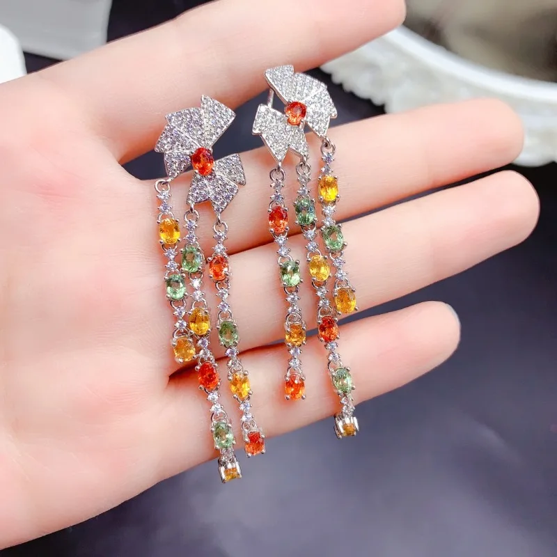 Silver colorful Sapphire Stud Earrings for Daily Wear3x4MM Natural Sapphire Silver Earrings 925 Silver Sapphire Earrings