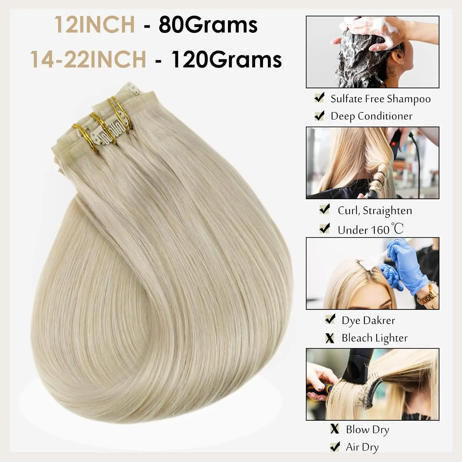 Full Shine Seamless Clip in Human Hair Extensions 8Pcs 120g & 80g Hair Pu Clip on Machine Extension Remy Hair Extensions Blonde