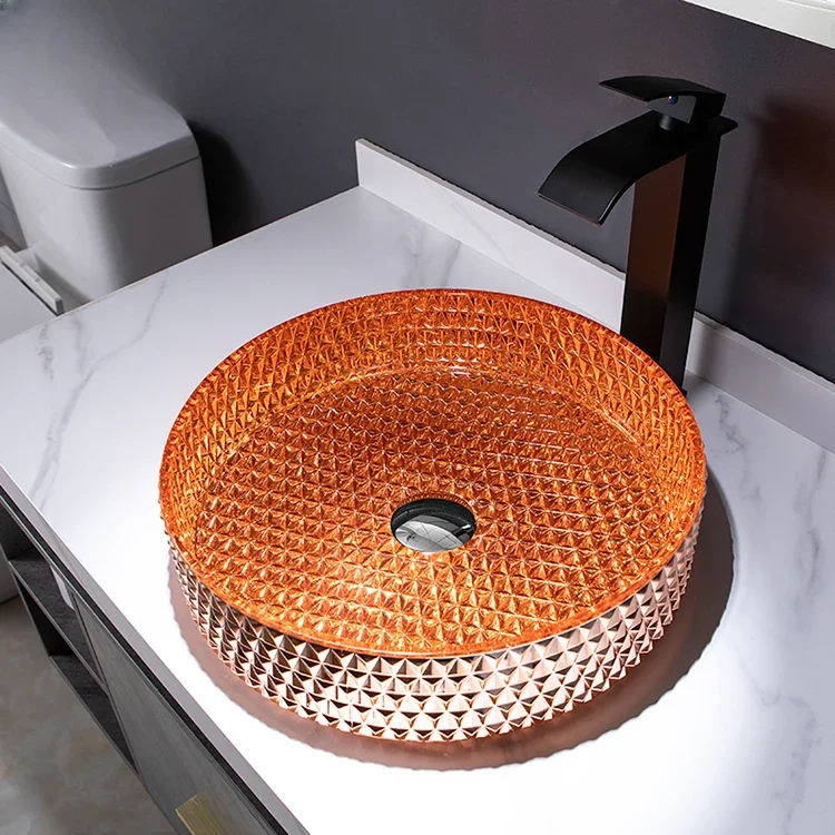 

Bathroom glass hand washing electroplating die-casting art basin cylindrical crystal washbasin