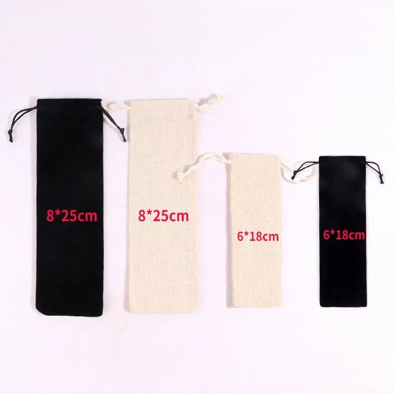 Cotton and Linen Drawstring Straw Storage Bag Tableware Portable Drawstring Pouch Dustproof Bag Knife Fork Protector Case