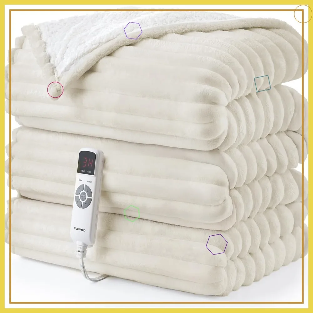 

Electric Heated Blanket with 9 Heat Levels, 10-Hour Timer, Auto Shut Off, Washable Soft Warm Throw, 50x60 Inches Beige