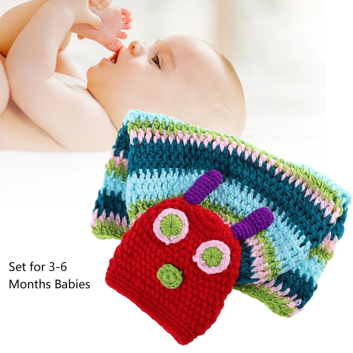 

Baby Crochet Caterpillar Costume Handmade Beanie Hat Clothes for Newborn 3-6 Months Infant Photo Shoot Props Baby Photo Props