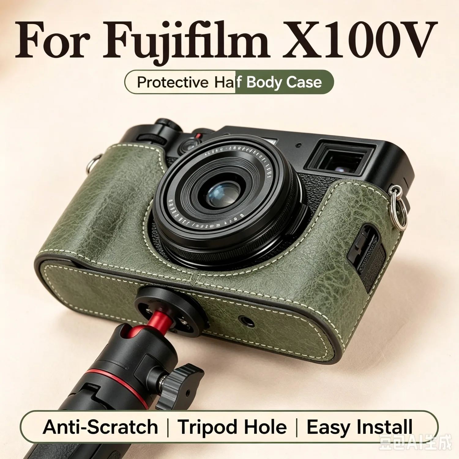 High‑Grade Retro Leather Base Case For Fujifilm X100V Camera, Precise Cutout Protective Half‑Body Shell Photography Accessory