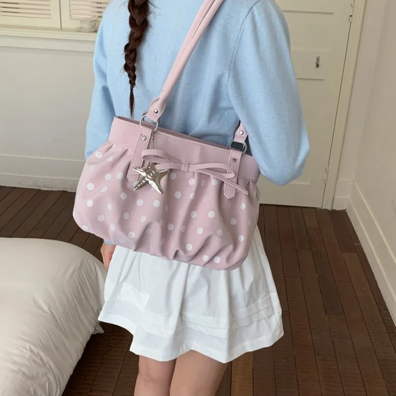 Damen-Schultertasche mit Polka Dots und Stern, verstellbarer Riemen, lässiger Stil für den täglichen Bedarf, den Schultaubenweg und den Wochenendausflug