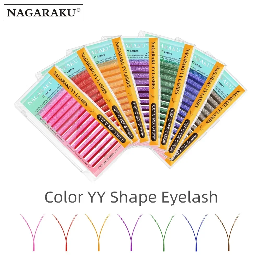 NAGARAKU Color YY Shape Hand Woven Premium Synthetic Mink Eyelashes Pink Red Blue Purple Green Soft Natural Meshy Net Cross