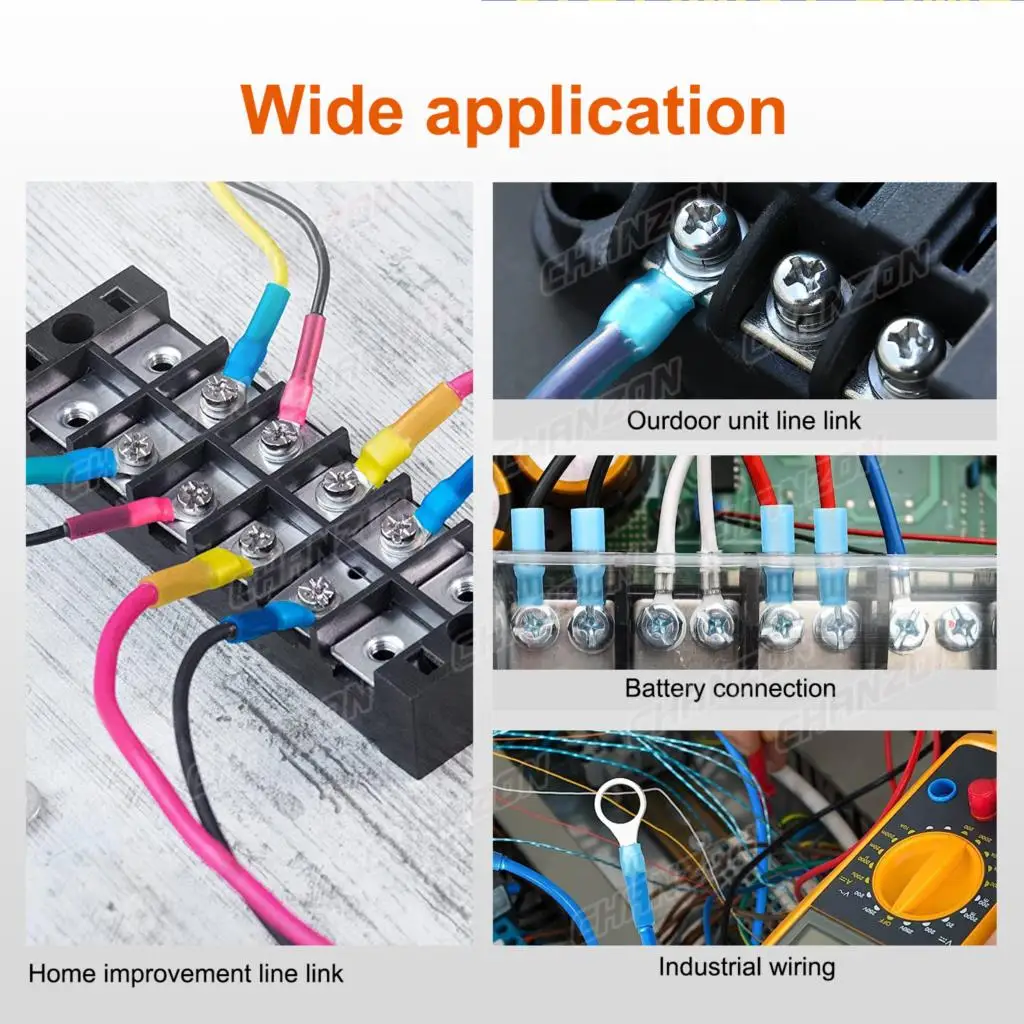 40PCS 16 Sortiment Schrumpf Crimp Ring Anschlüsse Kit Rot Blau Gelb Marine Elektrische Draht Solder Terminals M5 M6 M8 M10 – Detail 7