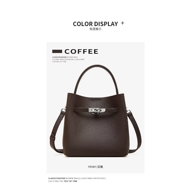 First Layer Cowhide Vegetable Basket Bucket Bag Women's Genuine Leather New Versatile Premium Shoulder Bag Portable Oblique Span