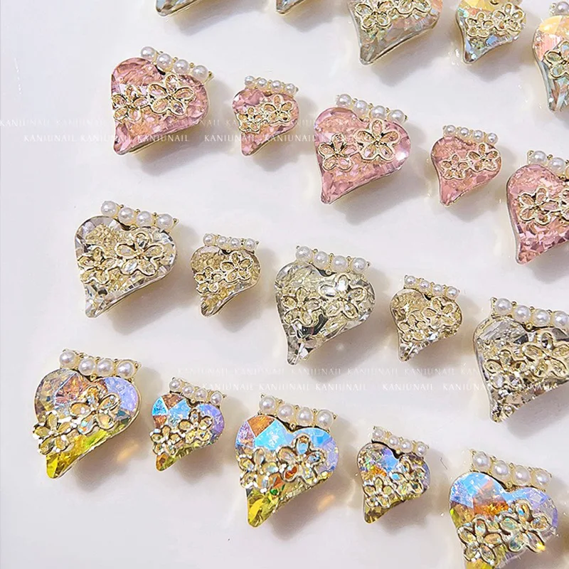 5pcs/lot New Nail Enhancements Explosion Flashing Metal Twisted Heart Pile Diamond Decoration Super Flashing Love Diamond