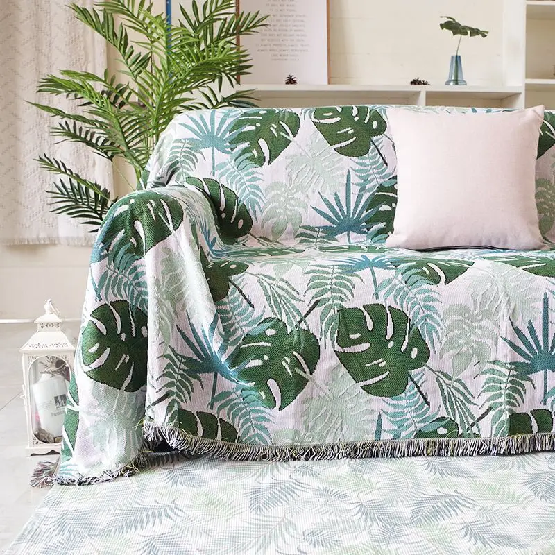 Monstera Sofa Blanket Leaves Cover Dust Protective Cover Throw Blanket for Bed Non-slip Bedspread Nordic Home Decoration Carpet