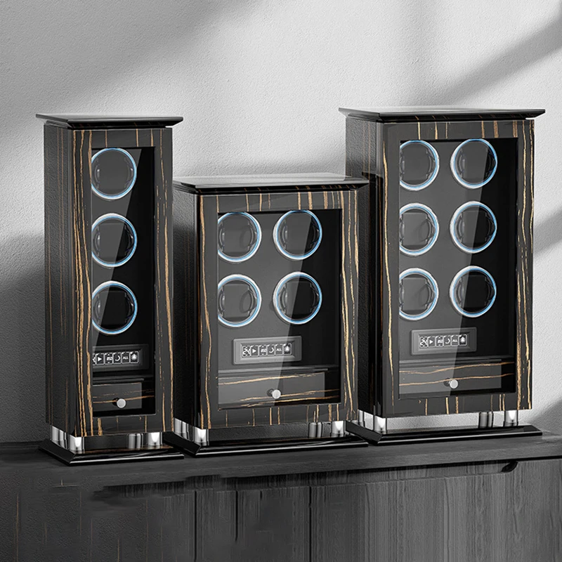 

Роскошные вертикальные намоточные устройства для часов, 3/4/6 слотов, бесшумные деревянные шейкеры для часов с разблокировкой отпечатков пальцев, витрина для хранения часов