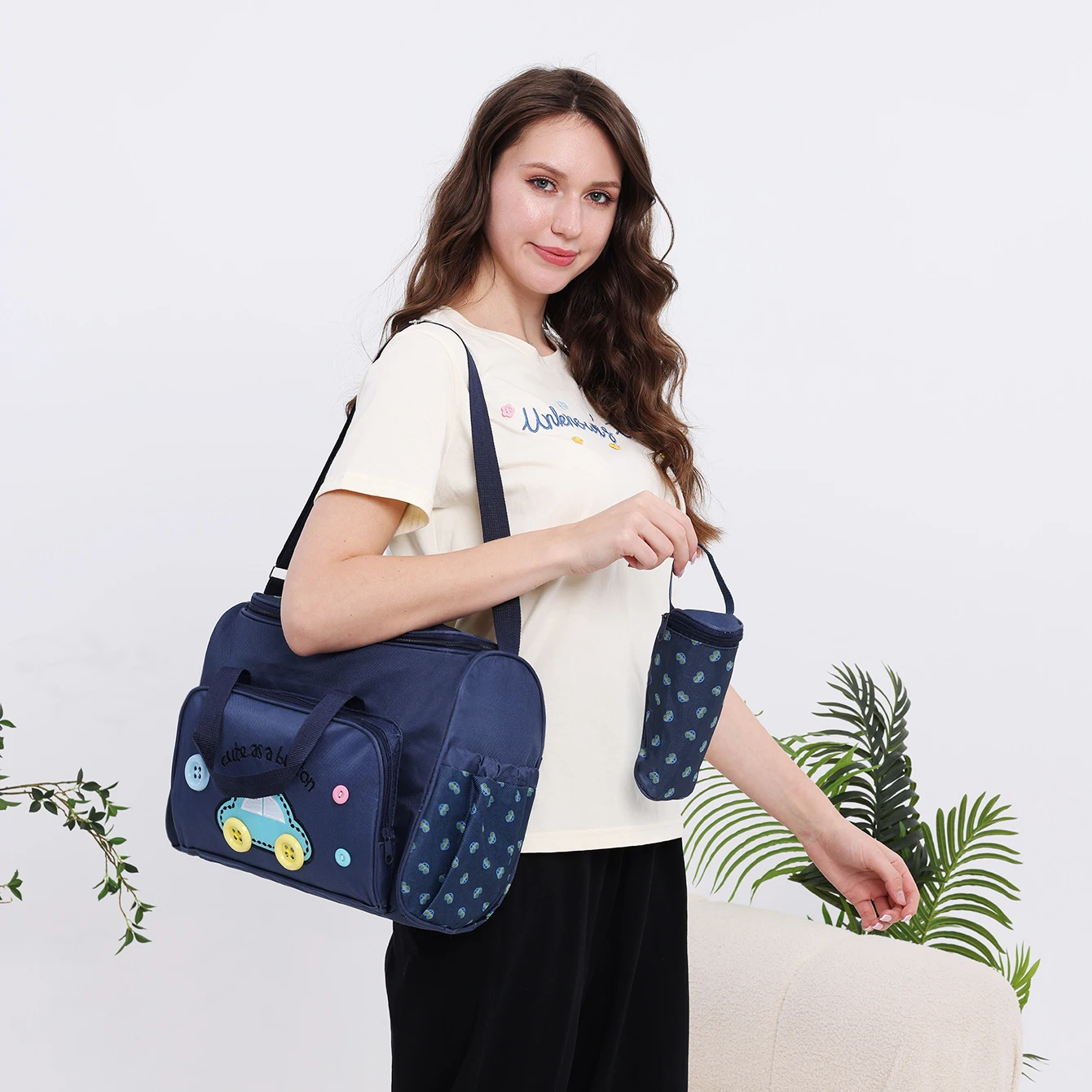 New Fashion Mommy Bag Four Piece Set Large Capacity One Shoulder Diagonal Straddle Bag Travel Multi functional Diaper Bag