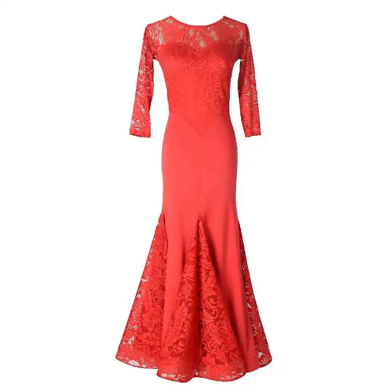 

American smooth dress Long Sleeve Waltz lace Standard Ballroom Dresses Women W2001