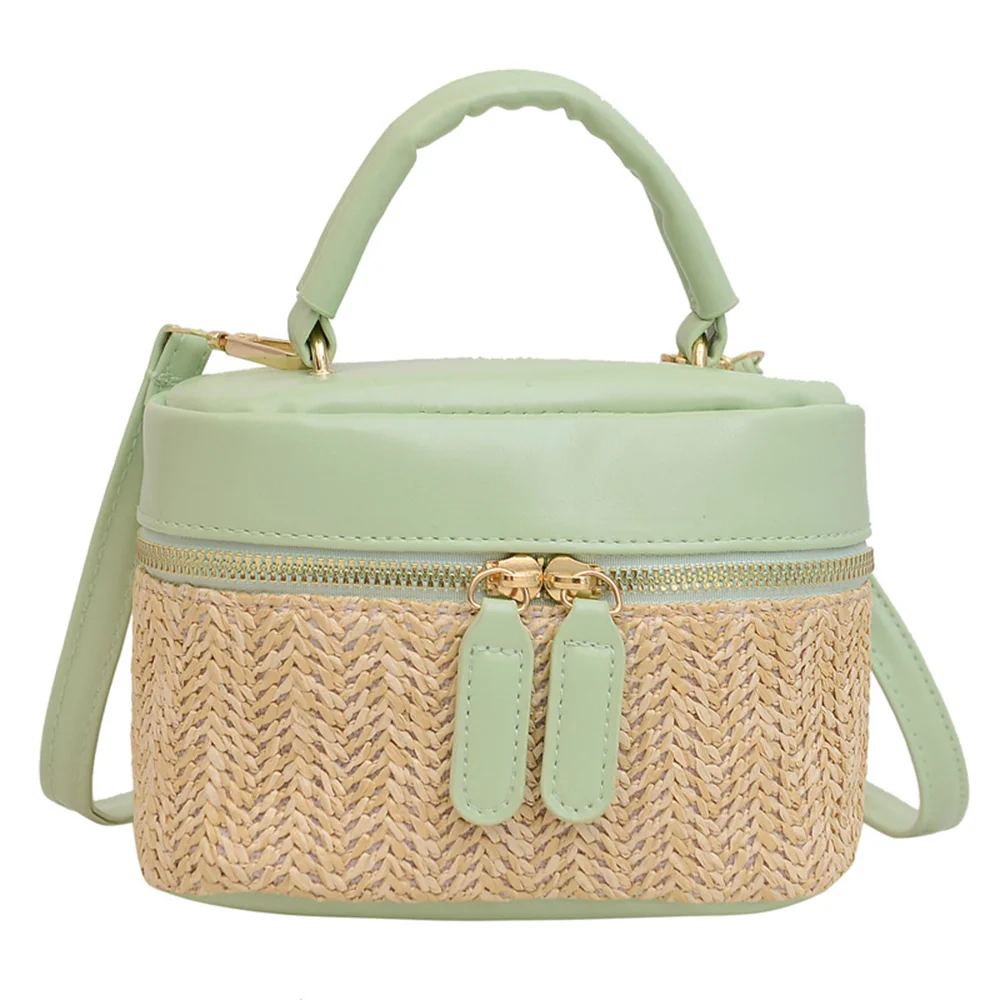 

Textured For Resort Sweet Makeup Bag With Colorful Storage Braided Women's Bag For Straw Woven Tote Bag With Zipper And Handle