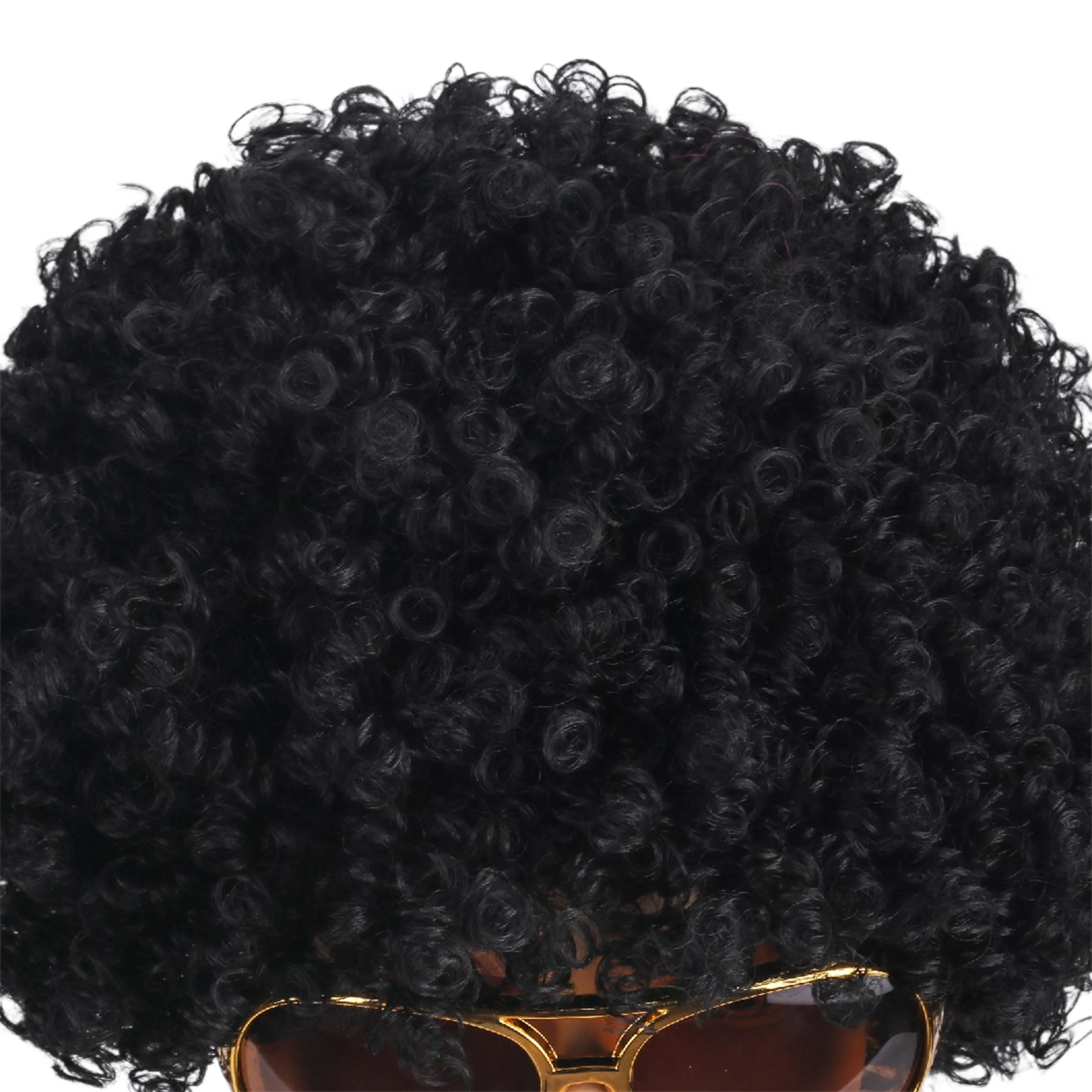 men's natural fluffy short curly African men's synthetic wig 4-piece set {wig+glasses+necklace+beard} 70s 80s disco costume wig