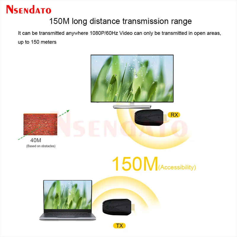 Wireless HDMI Type C Extender kit 150m Wireless Video Transmitter and Receiver Display Adapter For Camera DVD PC To TV Monitor