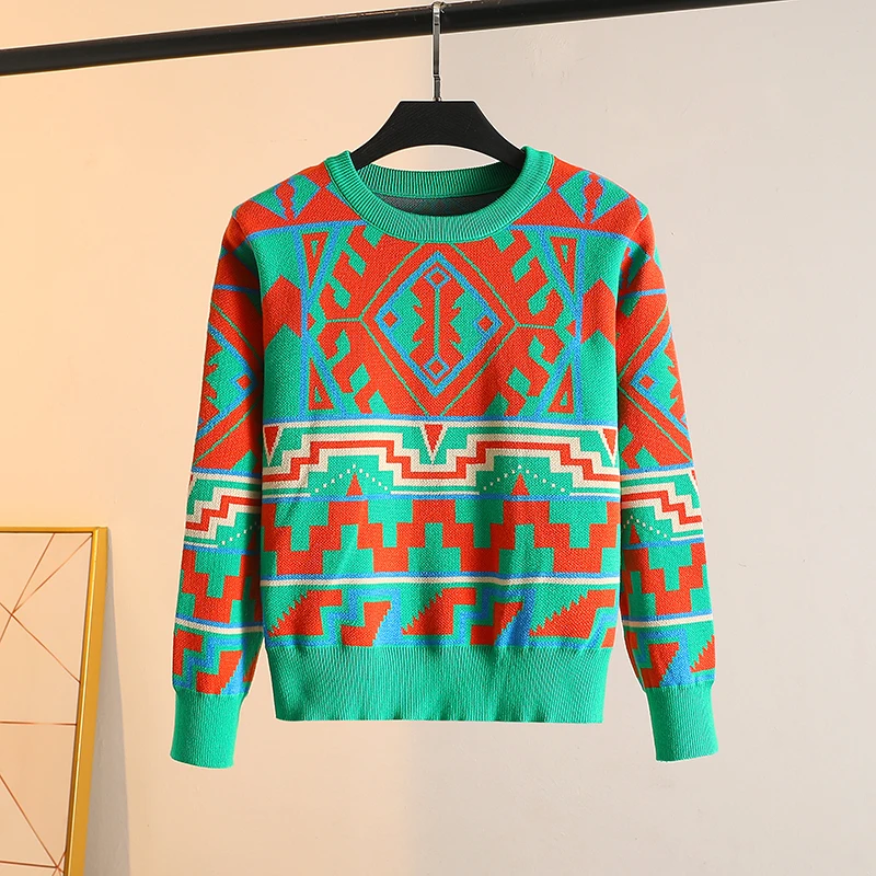 

High Quality European Elegant Knitted Ladies Sweater Pullover Knitted Tops Loose Knitwear Women Clothes Fashion Casual Jumper