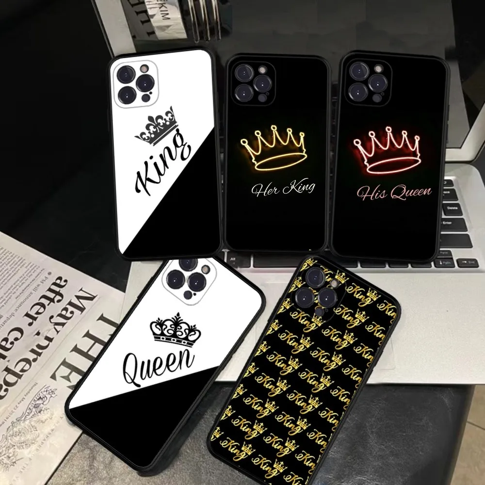 King Queen Princess Phone Case Silicone Soft for iphone 15 14 13 12 11 Pro Mini XS MAX 8 7 6 Plus X XS XR Cover