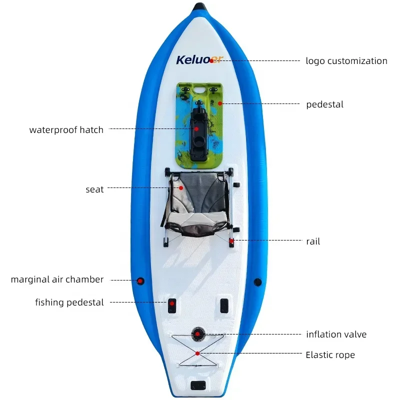 Keluoer Outdoor Water Surfboard Inflatable Fishing Boat Sports Fishing Surf Stand Up Board With Pedal