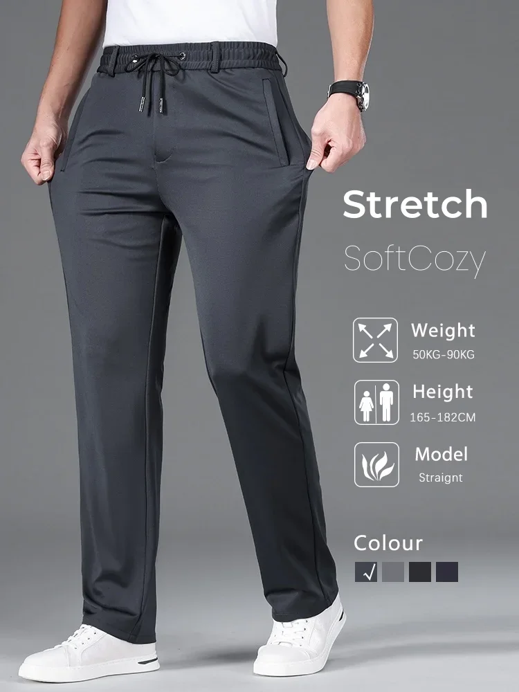 

Деловая мужская одежда, эластичные повседневные брюки, роскошные классические брюки с эластичной резинкой на талии, корейские мужские брендовые прямые спортивные штаны для бега