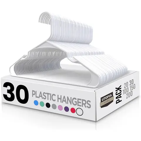 Plastic Hangers 30 Pack - Perfect Space Saving Clothes Hanger - Durable and Strong - Perfect Closet Organizers with Shoulder Gr