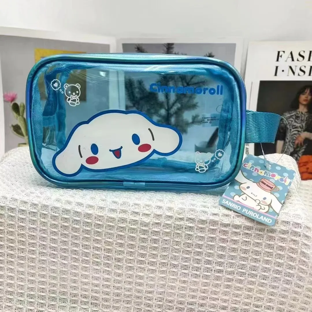 Kawaii Anime Sanrio Girl Makeup Bag Cartoon Hello Kitty Kuromi Transparent Jelly Color Convenient Waterproof Storage Hand Bags