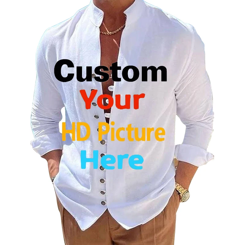 

Unisex DIY Customized 3D Printed Button Shirts Men Fashion Personality Design Long Sleeve Business Workwear Shirt Oversized Size