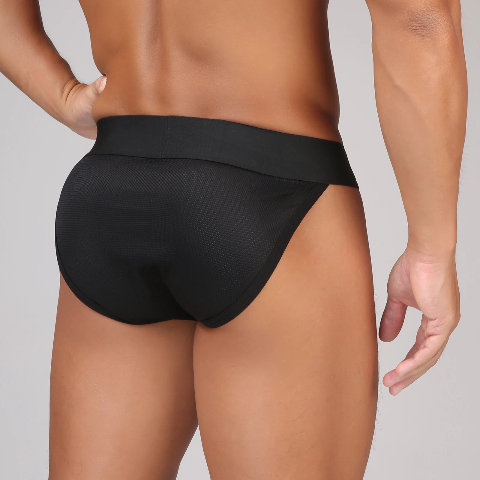 Hollow Penis Pouch Briefs Men Underwear Sexy Underpants Man Panties Mesh Lingerie High-cut Wide Waistband Metal Buckle Decor image 6