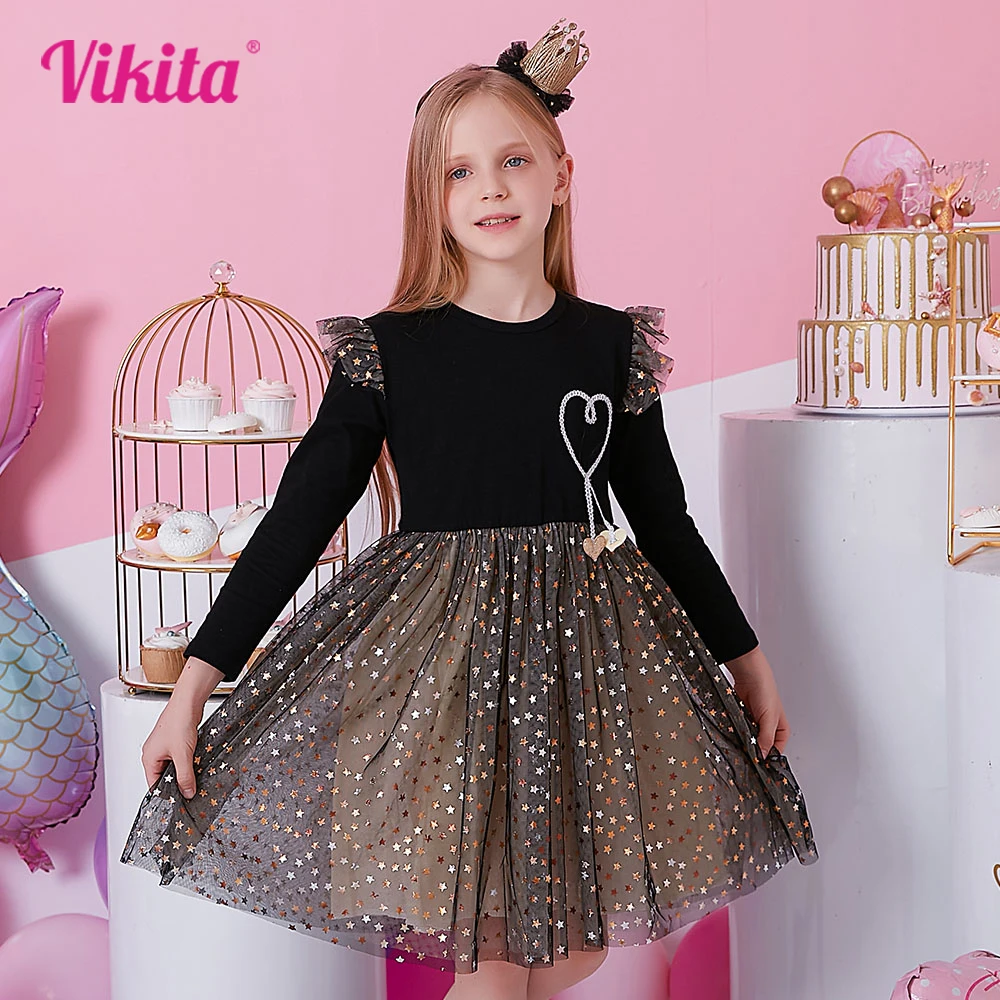 VIKITA Girls Dress Long Sleeve Kids Princess Dresses Children Unicorn Vestidos Girls Dresses Autumn Winter Kids Dress for Girl