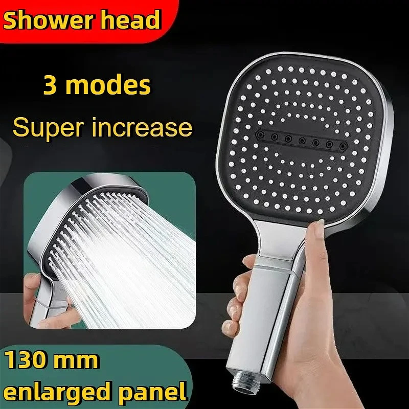 

ABS Portable Handheld ShowerHead 3 Modes Large Rainfall Shower Head 13cm Big Panel Square High Pressure Spa Filter Shower Nozzle