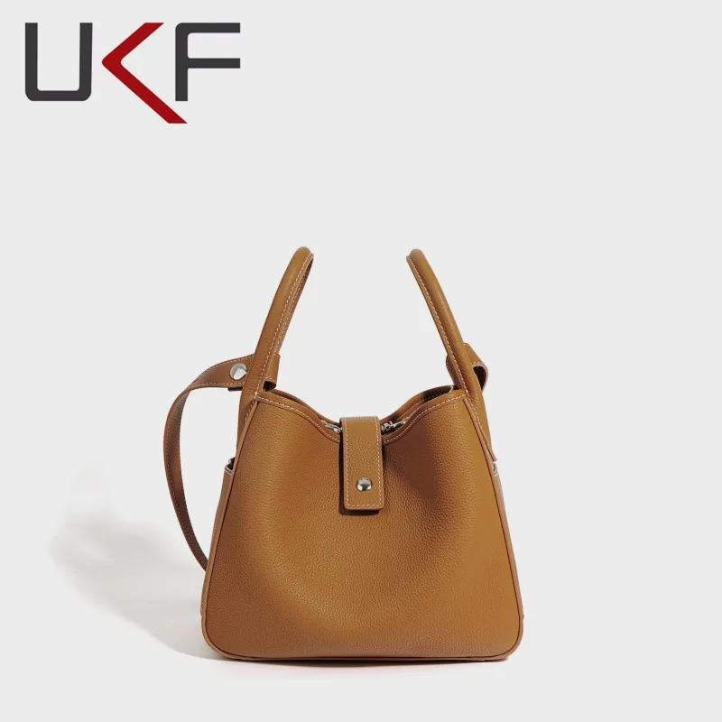 

UKF New Women Basket Composite Tote Bag Female Bucket Handbag Lady Simple Soft Leather Shoulder Bag For Women Messenger Hobos