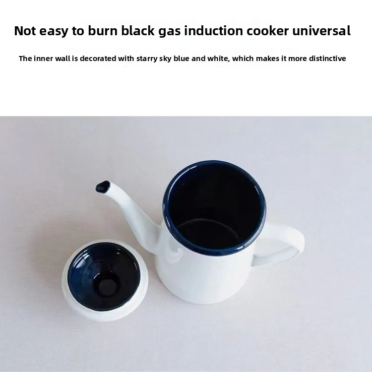 1.1L Enamel Coffee Pot Hand Tea Kettle Induction Cooker Gas Stove Universal Enamel Vintage Kettle Water Kettle Teapot