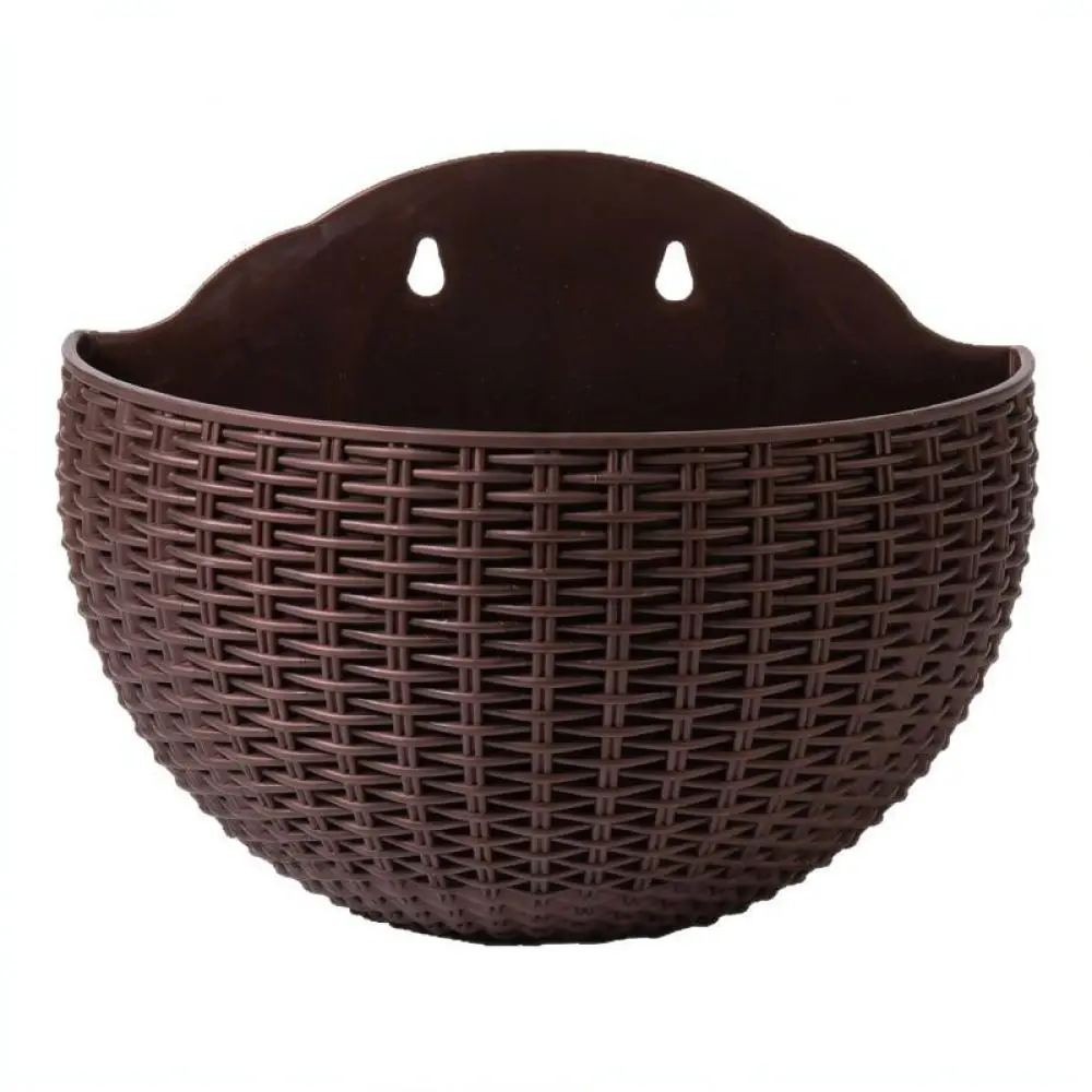 Resin Hanging Flower Pot Wall Mounted Half Round Planter Rattan Texture Decorative Vessel For Balcony Gardening